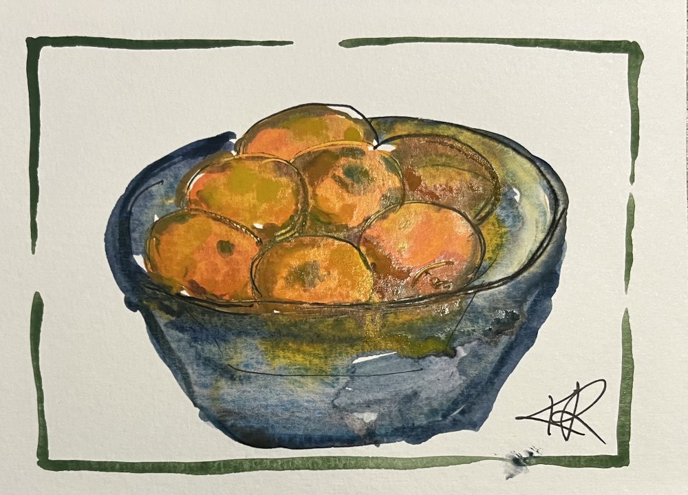 Satsumas in a Blue Bowl